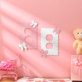 Relaxweex 2 Pcs Pink Bows Light Switch Cover Wall Plate Metal Coquette Pink and White Decorative Light Switch Outlet Covers for Bedroom Home Decor