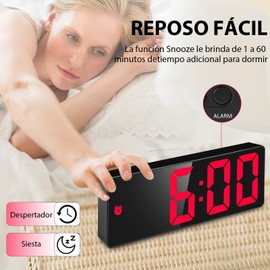 Reloj Despertador Digital,relojes despertador LED para dormitorio, Reloj de Alarma Digital con función de repetición yEspejo,Temperatura, 12/24 H, Fecha,Despertador Electronico con Puerto de Carga USB