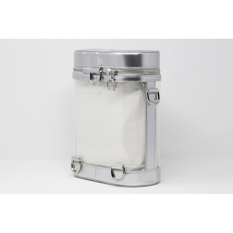 DOMINIE Clear Backpack Silver Holographic Leather Trim with Removable Interchangeable