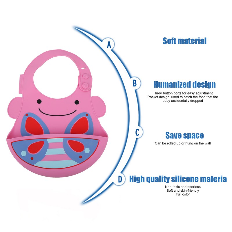 Silicone Cartoon Pattern Baby Bib Infant Waterproof Adjustable Portable Eating