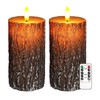 Flameless Candles Lights, Set of 2 6"x3" Pine Bark Flickering