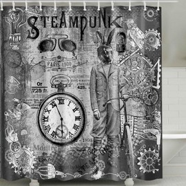 Steampunk Fabric Shower Curtain for Bathroom - Steampunk Pattern Bathroom Decoration Cloth Shower Curtain Set with 12x Hooks, Thicken Wovened Fabric,71x71 Inches