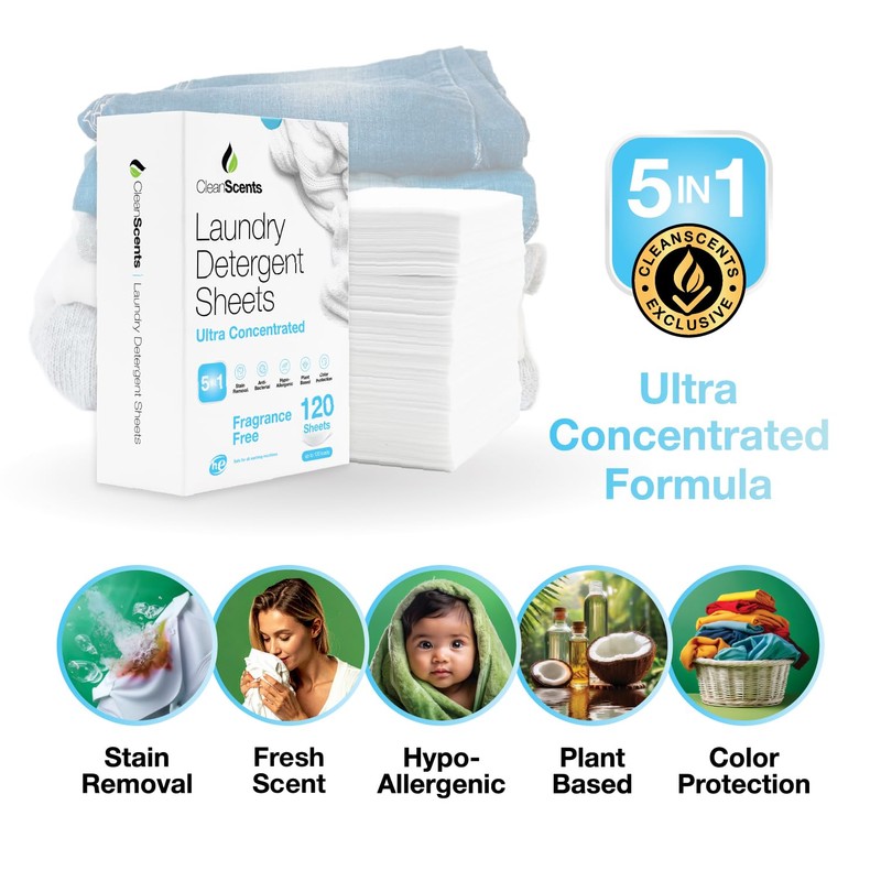 CleanScents Laundry Detergent Sheets (120 Sheets) (Fragrance Free)