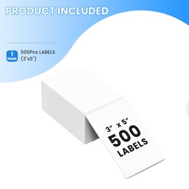 Riznpo Fanfold 3 x 5 Thermal Labels, 500Pcs White Fan-fold Perforated Shipping Label 70g Waterproof Thermal Printer Stickers for Thermal Printer, Express Shipping Labels, Self-use, Strong Adhesive