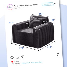 Hobestluk Couch Sofa 2-Seater Foam Sofa Loveseat for Small Spaces Comfy Sofas with Removable Cover Furry Couch with Pillows for Living Room, Bedroom, Apartment, Office (Dark Grey, Standard)