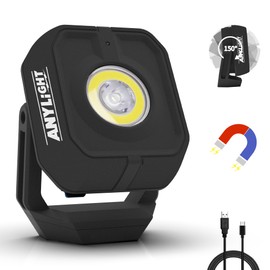 ANYLiGHT Led Work Light with 4 Modes,1200LM Portable COB Magnetic Light,3350mAh Recharge Spotlight and Floodlight,150° Rotate IP65 Waterproof for Car Repair and Camping, BLACK (1 Pack Without Hook)