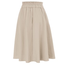 Women Basic Versatile Skirt Midi A-Line Skirt with Pockets High Waist Flowy Skirt Office Work Skirts Khaki M