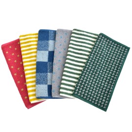 ORI365 Imabari Towel Hand Towel, Set of 6, Handkerchief, Water Absorbent, 100% Cotton, Made in Japan, 9.8 x 9.8 inches (25 x 25 cm), Towel Handkerchief (Set of 6 in 1 Assortment)
