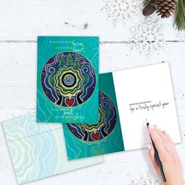Tree-Free Greetings Holiday Note Cards and Envelopes, Winter Card Set, 5 x 7 Inch Cards, Winter Box Set of 10, Winter Mandala Blessing, (HB93545)