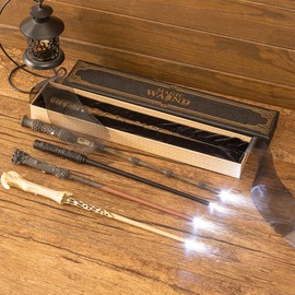 HLMNAKE Magic Wand Set with Light, Ribbon Packaging Box with Spells List, Ticket Cards, Registration Notice, Atlas, Wax Seal and Deathly Hallows Necklace (Style-C)