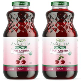100% Organic Tart Cherry Juice by Pure Anatolia - Boost Immunity, Enhance your Health - USDA Organic, Gluten Free, Vegan, No Preservatives, Non GMO - 2 Glass Bottles of 32 fl oz.