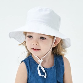 Malaxlx Baby Toddler Kids White Bucket Sun Hat for 0-6 Months Girls Boys Summer Beach Hat Infant Wide Brim
