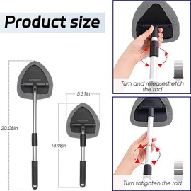 Windshield Cleaning Tool Windshield Cleaning Wand Auto Window Cleaner,4 Pieces Reusable Cloth Pads for Car Interior, Dirty Car Washing Brushes (Gary)