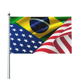 Flag of Brazil and USA Flag 3x5 Ft Single Sided Vivid Color and UV Fade Resistant Flags for Outdoor House Room