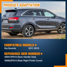 Nilight Exterior Door Handle Rear Right Passenger Side Compatible with 2011 2012 2013 2014 2015 Kia Sorento Upgraded Chrome Outside Car Door Handles Silver Finish Replaces OEM# 826512P010, 836622P010