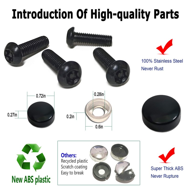 Black Anti Theft License Plate Screws- Rustproof Stainless Steel Security