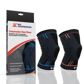 Bio Compression - Professional Knee Brace - Sports orthopedic knee brace with gel patellar pad and lateral stabilizers, knee support bandage to relieve joint pain stimulate circulation improve performance ideal for gym, running, basketball and workout (O