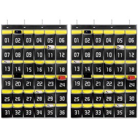 Loghot Numbered Classroom Sundries Closet Pocket Chart for Cell Phones Holder Wall Door Hanging Organizer (36 Pockets Black 2Pc)