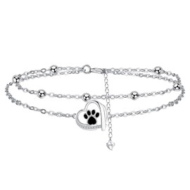 Hifeeled Anklet Women's 925 Silver Double Chain with Ball Beads Anklet Summer Barefoot Beach Anklets Adjustable 22 cm + 4, Silver, Cubic Zirconia