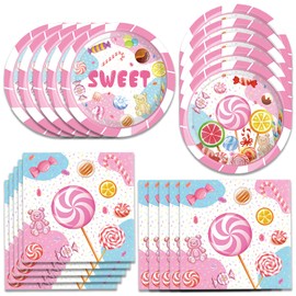40Pcs Candyland Birthday Party Decorations - Candy Birthday Party or Baby Shower Decorations Candy Plates and Napkins Set for 20 Guests