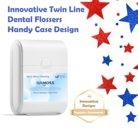 LIAMOSS Twin Line Floss Picks Handy Case,2 Box Toothpicks Portable Case 104 Count Shred Resistant Flossers for Adults,Comfort Floss Sticks,Perfect for Tight Teeth,Super-Cleansing Design(White)