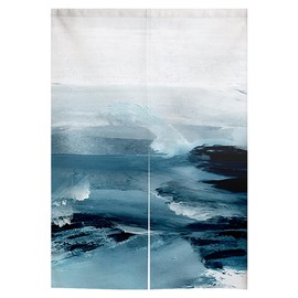 Japanese Noren Doorway Curtain Abstract Watercolor Blue Door Curtain Modern Ocean Art Painting Room Divider Home Decoration, 33 x 59 inch