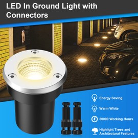LEDVIE LED Landscape Lights, 12 Pack 7W Ground Lights With 24 Connectors, Low Voltage In-Ground Well Pathway Lighting, Warm White, Waterproof for Driveway, Deck, Step, Garden
