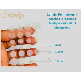 Patchs à boutons (lot de 96 patchs) de 3 dimensions (8mm, 10mm, 12mm), patchs d'acné hydrocolloïdes pour le visage – timbres absorbants, transparents et autocollants – patchs anti-imperfections pour traiter l'acné – Couvertures absorbantes - Pimple patch