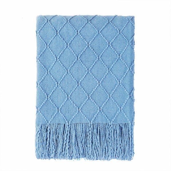 BOURINA Blue Throw Blanket 60x80 Inches Throw Textured Solid Soft
