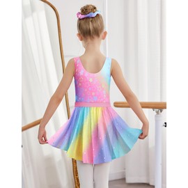 Zaclotre Gymnastics Leotards for Girls Sparkly Sleeveless Ballet Dance Dress Outfit Combo with Removable Skirt