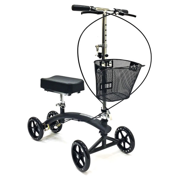 BodyMed Folding Knee Scooter with Dual Braking System and Basket - - Great Alternative to Crutches - Broken Leg Walker - Steerable Mobility Device for Foot Or Ankle Injury