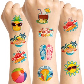 144Pcs Summer Temporary Tattoos for Kid Hawaiian Beach Pool Party Favors