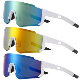 Utensilsto Pack of 3 Quick Glasses Cycling Glasses UV 400 Sports Glasses Sports Sunglasses Men Women Road Bike Bicycle Ski Rave Running Outdoor Activities (White)
