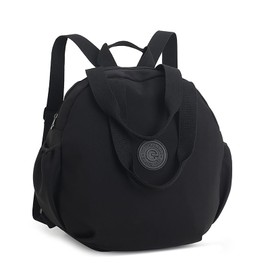 Surchar Women's Small Backpack, 2-Way Nylon Bag, Waterproof, Lightweight, Large Capacity Rucksack, Shoulder Bag, Mini Backpack, Round Shape, Stylish, Simple, Travel, Work or School, Black, Black