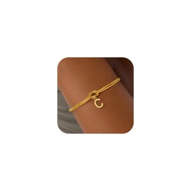Decholly Initial Bracelets for Women Girls - 18K Gold Plated Knot Initial C Bracelet 9 10 11 12 13 Year Old Girl Gifts Dainty Gold Bracelets for Women Teen Girl Gifts Trendy Stuff