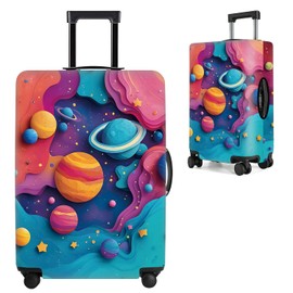 THISFIND Galaxy Planets Luggage Cover – Colorful Space Travel Suitcase Protector with Stars and Universe Pattern, Washable Stretchy Cover for 18-21 Inch Luggage,S