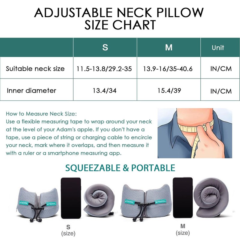 PILCAVE Travel Neck Pillows Adjustable Memory Foam Travel Pillows Chin