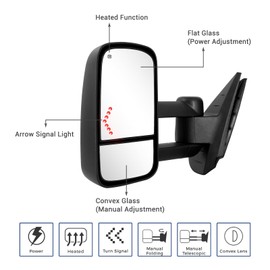Towing Mirror for Silverado Sierra - Compatible with 2007-2014 Chevy Silverado GMC Sierra 1500 2500HD 3500HD with Power Glass LED Arrow Turn Signal Light Heated Extendable Side Mirror Pair Set