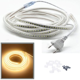 FOLGEMIR 6 Metres Warm White LED Strip, 2835 SMD 144 LEDs/m Light Strip, 220 V 230 V LED Strip, Very Bright Lighting – Approx. 900 LM per Metre, IP65 Waterproof