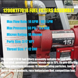 1200KTF7018 Fuel Filter 10 Micron 3/4" 18GPM 50PSI 10Micron Fuel Filtration F1810PM0 1200KTG9075 Fill-Rit Grainger FR112 FR1210G FR610G Fuel Transfer Tank Pump Diesel Gasoline Fuel Filters Assembly