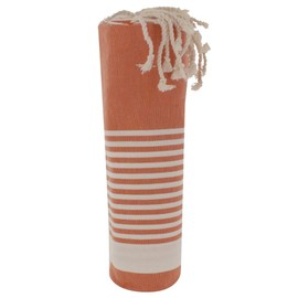 LES POULETTES - Fouta Beach Towel Orange Cotton and White Stripes 100 x 200cm