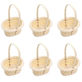 Docache Braided Mini Flower Baskets Handle Braided Flower Basket Wedding Candy Rattan Basket Decorative Basket for Wedding Ceremony Small Rattan Basket Fruit Basket Pack of 6 (Oval)