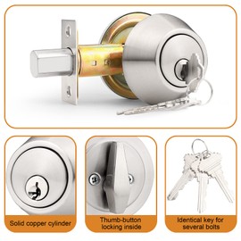 Probrico (4 Pack Keyed Alike (Combo Packs) Single Cylinder Deadbolts Brushed Nickel, Keyway Keys Handleset, 3 Keys Anti-Theft Interior& Exterior Door Hardware (for Entrance Lock and Front Gate)