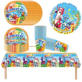Digital Blocks Children's Tableware Set, Cartoon Blocks Party, Includes Cups, Napkins, Plates, Tablecloth, Suitable for Children's Birthdays, Anniversaries, for 20 People!