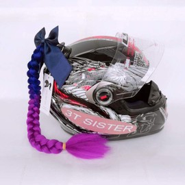 3T-SISTER Helmet Pigtails Gradient Ramp Helmet Braids Ponytail Helmet Hair with Suction Cup with Bowknot for Motorcycle Bike 1PCS 24inch -Ombre Deep Blue to Purple (Helmet not Included)