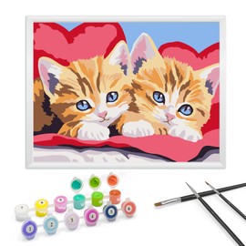 Zimrobin Painting by Numbers from 5 6 7 Years Girls and Boys, Painting by Numbers for Children with Frame, 3 Brushes and Acrylic Paints, 18 x 24 cm (Cute Heart Cat)