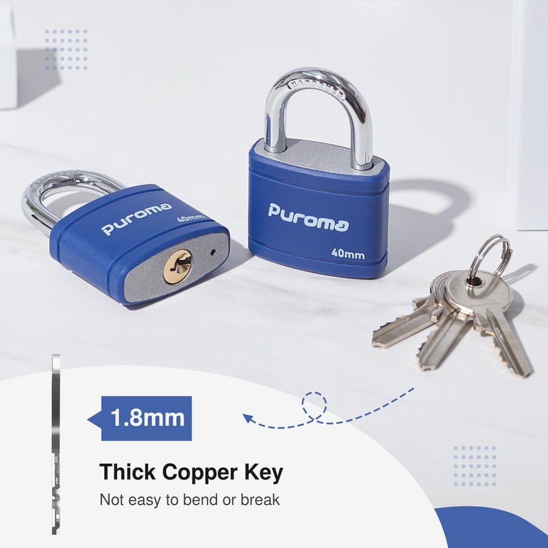 Puroma 2 Pack Keyed Padlock with 3 Keys Alike, 7/8