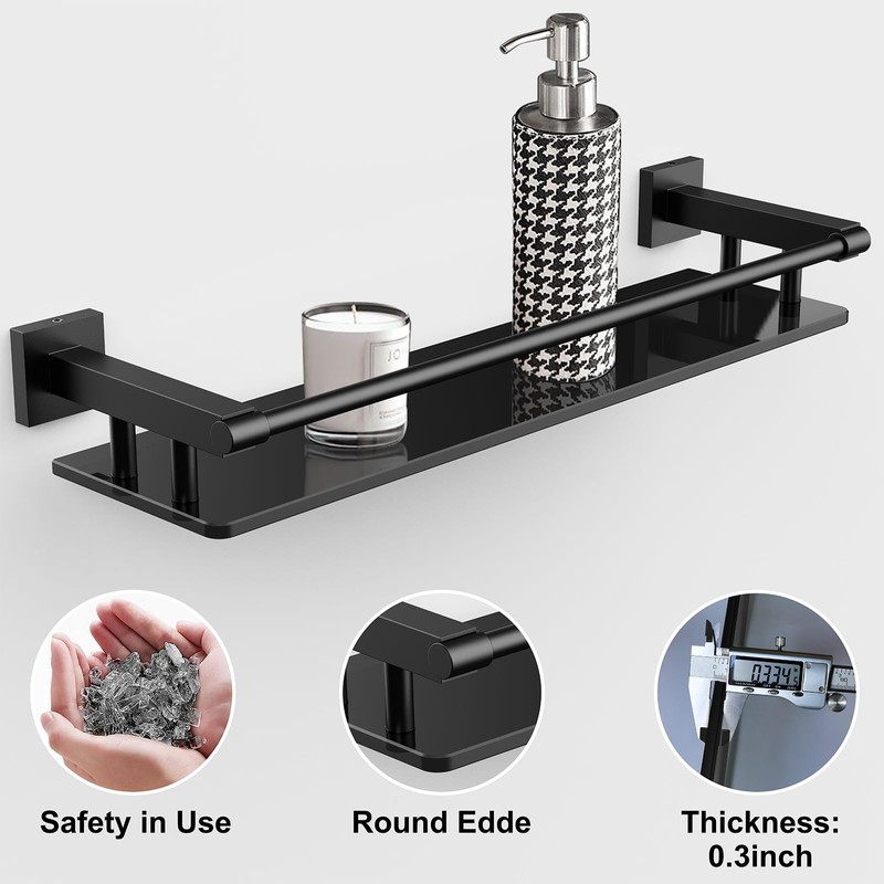 SFGSOWOR Glass Shelf for Bathroom Rectangular Stainless Steel Tempered Glass
