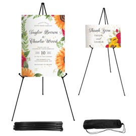 JEAWIWI Easel Stand for Sign 65 Inches, Portable Adjustable Poster Stands for Display, Floor Tripod Collapsible Display Easel, Balck Metal Easel Stand for Wedding Sign with Portable Bags (2 Pcs)