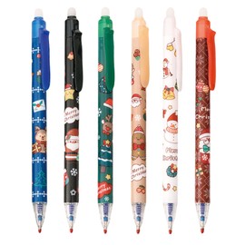 MOZXIRZ 6 Pcs Cute Christmas Erasable Pens Xmas Retractable Pens Erasable Gel Ink Pens Cartoon Pens 0.5mm Blue Ink Pen Writing Pen Office School Pens Women Girls Boys Pens (Blue Ink-Christmas)